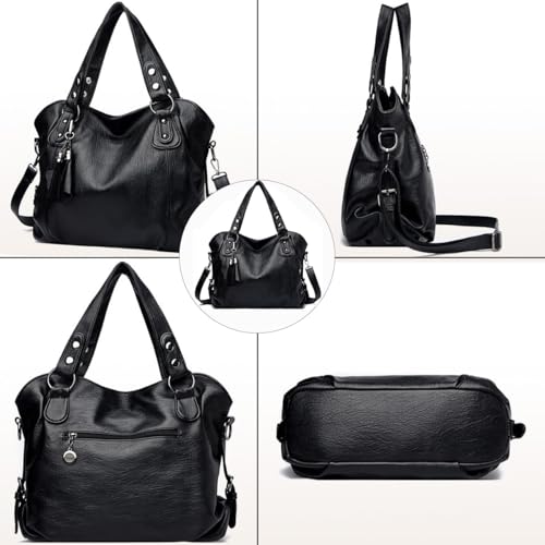 Handbag for Women Large Capacity Tote Leather Purse Top-handle Satchel Zipper Shoulder Bag With Tassel4