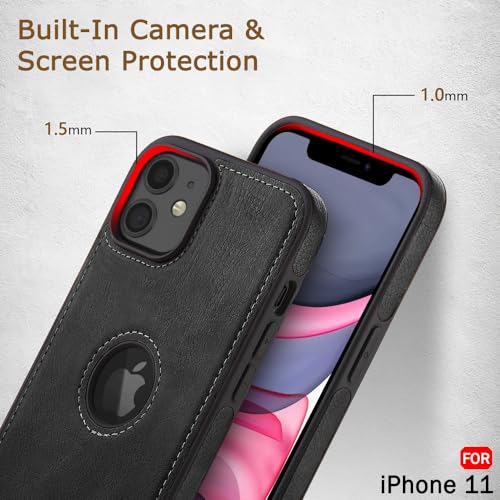 Image of TheGiftKart Genuine Leather Finish Back Cover Case for iPhone 11 | Shockproof Design | Raised Edges for Camera & Screen Protection | Stunning Minimalist Design Back Case Cover (Black Sides, Black)