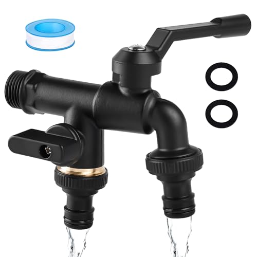 Doppio rubinetto da giardino 3/4 pollici, doppio rubinetto da 3/4 pollici, rubinetto da giardino, rubinetto esterno antigelo con nastro di tenuta, per lavatrice serbatoio dell'acqua piovana