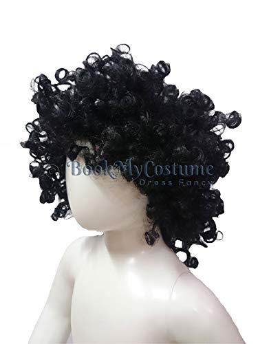 Image of BookMyCostume Black Curly Hair Wig Unisex Adult & Kids Fancy Dress Costume Accessory