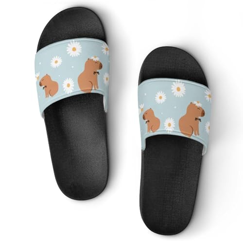 Capybara Cartoons And Daisy Flower PVC Slippers Sandals for Women Men Open Toe Soft Cushioned Non-Slip Sandal for Indoor Outdoor