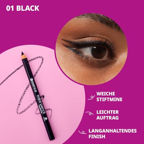 essence kajal pencil 01 Schwarz – Kajalstift mit weicher & anspitzbarer Stiftmine – Augen-Make-up – Vegane Kosmetik ohne Parfum