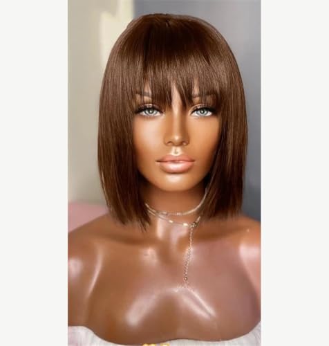 Perruque brésilienne droite courte cheveux naturels Remy coupe au carré 10 pouces couleur #4