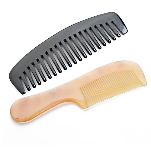 Natural Wide Tooth Ox and Sheep Horn Comb Set