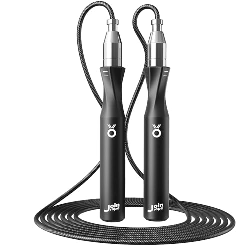 JOINROPE Weighted Jump Rope,Dual Bearing Smooth Rotation Speed Jump Rope, One-Button Push Adjustable Length for Men Women, Workout with Metal Handles for Fitness, Home Exercise & Slim Body (Black)