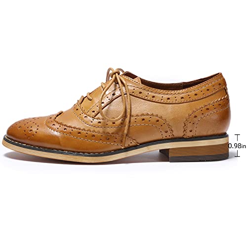 Mona flying Womens Handcrafted Comfy Wingtip Oxfords Brogue Ladies Lace up Leather Shoes - Image 4