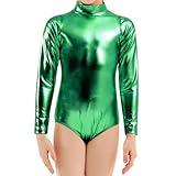 Javly Metallic Toddler Unitard, Sparkly Tumbling Gymnastics Dance Leotard, Mock Neck Long Sleeve Zipper Back Bodysuit for Baby Girls Kids Teens 2-10 Years