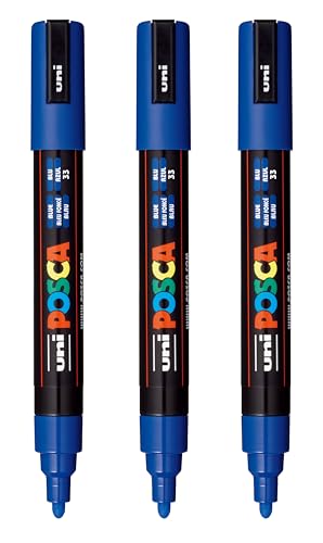 Image of posca PC-5M Water-Based Paint Markers, Reversible Medium Tip (1.8-2.5mm), Blue, 3 Count