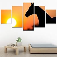 SIGNWIN 5 Panel Canvas Wall Art Modern Art Animals Dramatic Farmhouse/Country Lion Multicolor Photography Tiger for Home Decorations Ready to Hang - 60