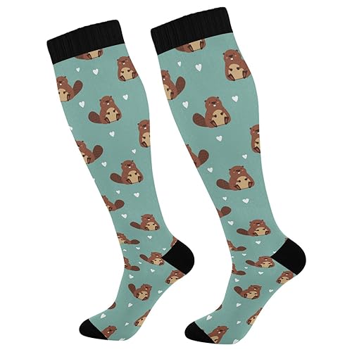 Wusikd Cute Beaver Compression Socks for Women and Men Circulation Heart Long Socks for Athletic Running 1