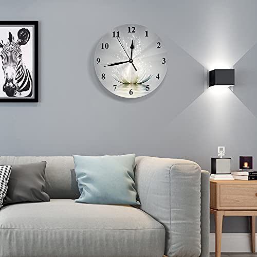 Wondertify Magic Lotus Flower Wall Clock Glowing Floral Plant Blooming Yellow Leaves Silent Non-Ticking Round Clock Decorative Battery Operated Wall Clock 10 Inch Light White Silver #TOP6