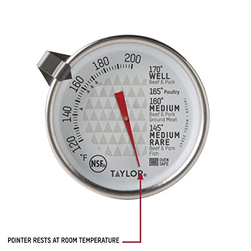Taylor Leave-In Meat Oven Safe Analog Dial Meat Food Grill Bbq Kitchen Cooking Thermometer, 2 Inch Dial, Stainless Steel #TOP6