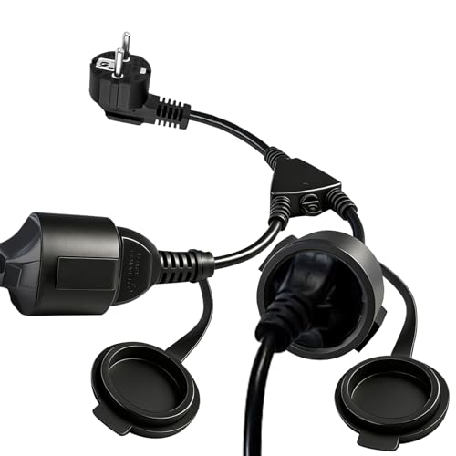 Doppelstecker für Steckdose Wasserdicht IP44 Doppelsteckdose außen Doppelstecker 250V/16A Geeignet für Büro und Haushalt Außenbereich Schwarze Farbe