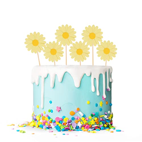 36 Pieces Daisy Cupcake Toppers Yellow Daisy Cake Decorations Chrysanthemum Cupcake Toppers, Spring Daisy Flower Cake Picks For Summer Themed Birthday Wedding Decorations #TOP4