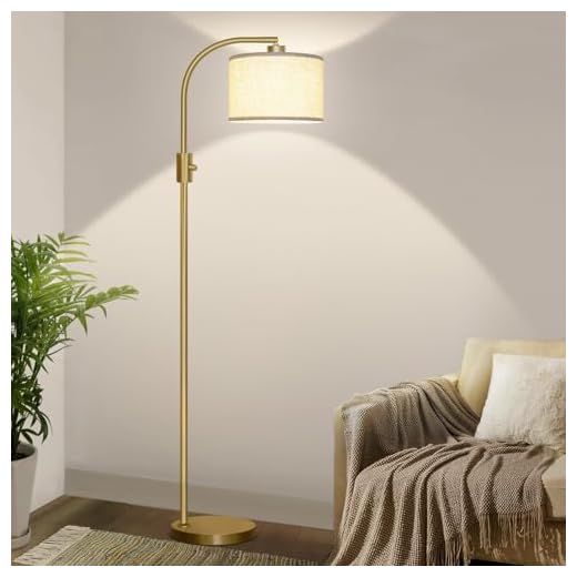 Nintiue Upgraded Modern Arc Dimmable Tall Standing Floor Lamp with Linen Shade, 1200 Lumens LED Bulb Included, for Living & Reading Room, Bedroom, Office & Nursery, Gold