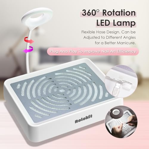 Rolokit B0925PARENT Nail Dust Collector With Lamp&50Pcs Disposable Filter&Dusting Brush thumb #1
