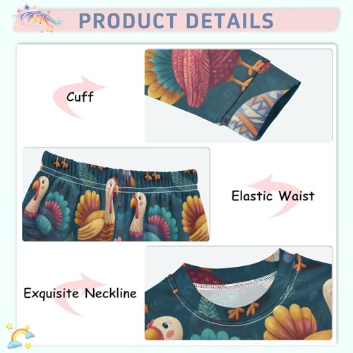 Pajama Sets Long Sleeve Colorful Roosters and Leaves Soft Comfy Sleepwear 2 Piece PJS 3-8T4