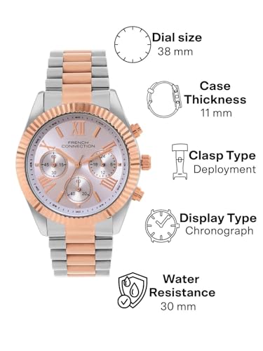 Image of French Connection Chronograph Purple Round Dial Stainless Steel Strap | Casual | Premium | Sunray Feature | Wrist Watch for Women - FCM06RTM