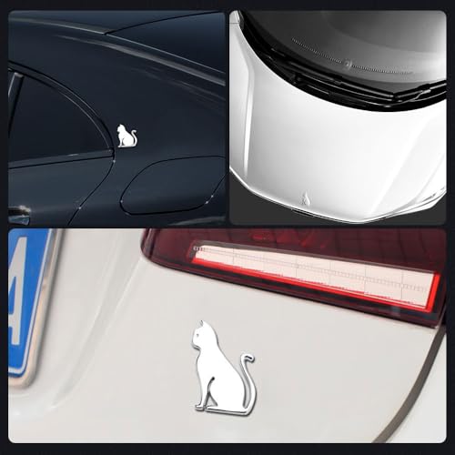 Image of Juren 3D Metal Car Sticker - Metal Cat Adhesive Badge Emblem for Universal Cars, Moto Bikes & Decoration (Silver)