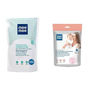 Mee Mee Mild Baby Liquid Laundry Detergent Refill Pack, 1.2L & Ultra Thin Super Absorbent Disposable Nursing Breast Pads 40+8 Pads Free (48 Pads) Combo