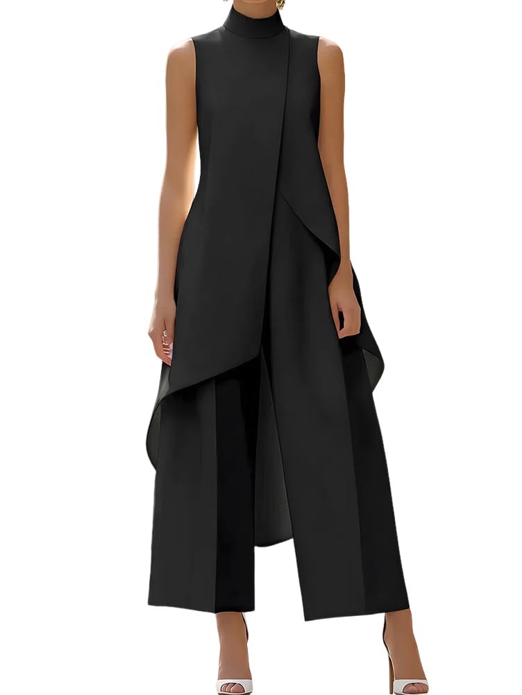 shownicer Completo Donna Estiva Senza Maniche Irregolare Top E 7/8 Pantaloni Due Pezzi Set Casual Leggera