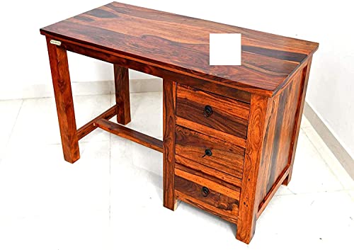 Image of Wooden Study Writing Table with 3 Storage Drawer for Study Room Living Room Hall Home Office Soild Sheesham Wood | Honey Finish