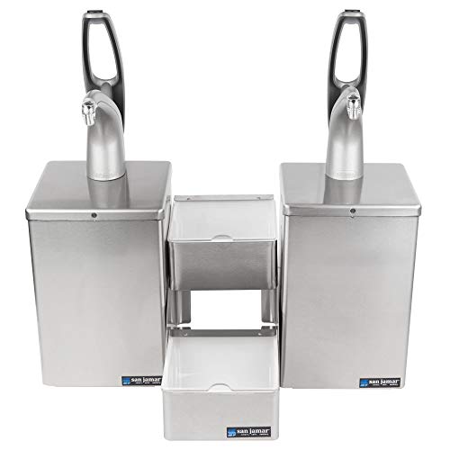TableTop King P4826 FrontLine Dual Pump Condiment System with Stepped Trays - Metal Finish