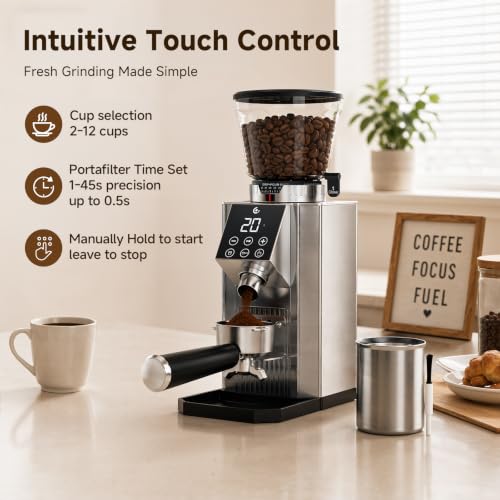 Image of AMZCHEF Electric Conical Burr Coffee Grinder, 45 Settings, Stainless Steel Burrs with Timer & Dosing Control, Low-Mess Design for Espresso, Pour Over & French Press, for Beginners & Home Baristas