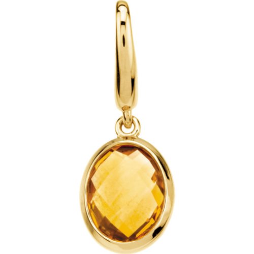 The Men's Jewelry Store 14k Yellow Gold Rhodium Plated Checkerboard Citrine Charm Pendant with Trigger-less Clasp
