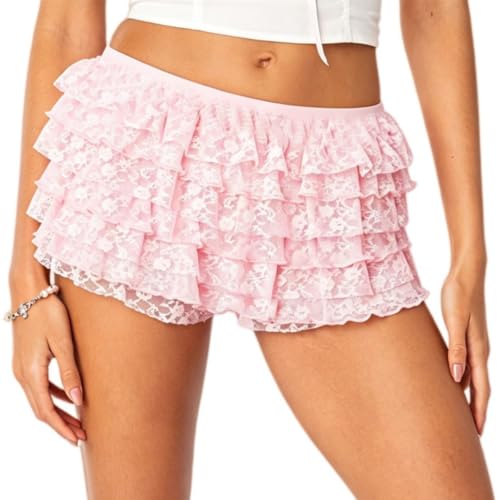 Image of NUFIWI Women Lolita Bloomers Ruffle Shorts Lace Cute Pumpkin Pants Sexy Boyshorts Layered Y2k Mini Shorts Pettipants
