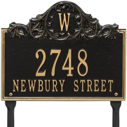 Personalized Cast Metal Address Sign With Lawn Yard Stakes - MADE IN USA - Monogram Initial Plaque # 68240
