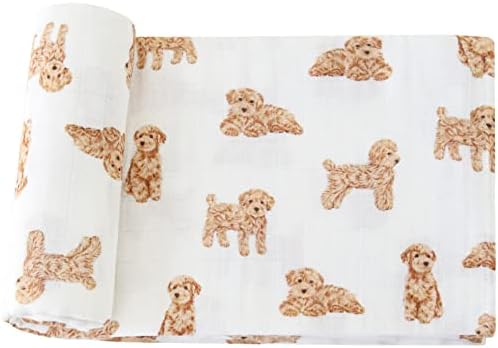LifeTree Baby Swaddle Blankets Dog, Bamboo Cotton Muslin Swaddle Blankets Boys Girls Swaddling Wrap Receiving Blanket Neutral for Newborn, Lightweight Large 47" x 47", Poodle Puppy