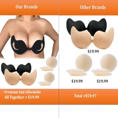 Sticky Bra Adhesive Bra Backless Reusable,Silicone Bra,Sticky Push-Up Bra & Water Proof Nipple Covers2