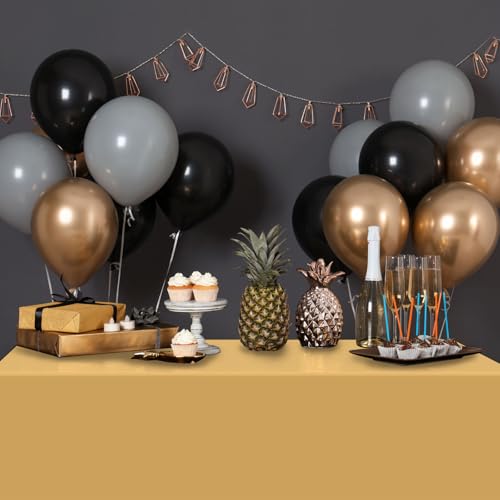 Image of 16 Pack Gold Plastic Tablecloth for Rectangle Tables, Premium Decorative Gold Disposable Table Cloths for Parties, Bulk Rectangle Party Table Cover for Birthday, Wedding, Anniversary, 54 x 108 Inch