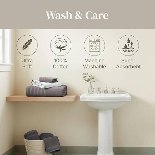 Image of Modern Threads 6 Piece Bath Towel Set - Bathroom Set with 2 Bath Towels, 2 Hand Towels, and 2 Wash Cloths - 100% Cotton, Super Absorbent & Extra Soft - Reversible Natural Vine (Gray)