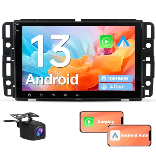 Image of Junsun 4Core 64GB ROM Car Radio Stereo for Chevy Silverado Tahoe GMC Sierra Yukon 2007-2013, Android 13 with CarPlay Android Auto Bluetooth GPS Navigation Backup Camera, 8 Inch IPS Touch Screen
