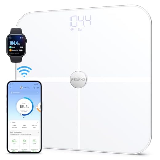RENPHO Báscula digital de baño con Bluetooth inteligente y balanza de grasa corporal, báscula de baño digital inalámbrica, 13 mediciones, análisis de la composición corporal, ITO blanco, Elis Aspire