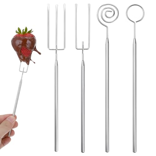 4 Stück Schokolade Pralinengabel Set DIY Schokolade Gabel Edelstahl Tauchgabel Schokoladengabeln Pralinen Zubehör Pralinen Besteck Candy Fondue Gabel Grillgabel Für Back Pralinenherstellung