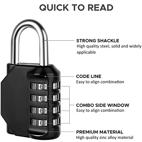 Image of Combination Lock Resettable 4 Digit Padlock with Combination, TPARIS Waterproof and Heavy Duty Combination Padlock Outdoor for School Gym Locker, Fence Gate, Toolbox, Employee Hasp Locker - Black