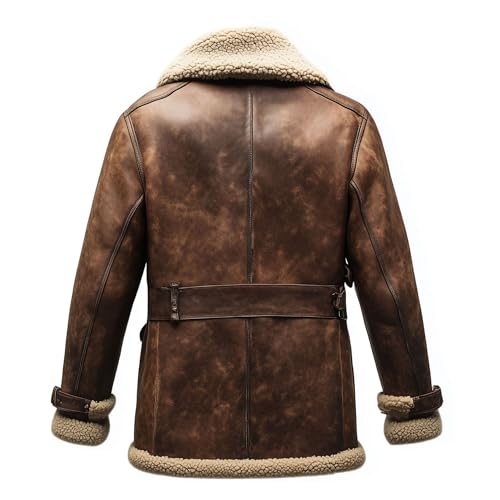 The Next Shearling Brown Leather Coat Genuine Sheepskin Fur Leather B3 Bomber Leather Modern Coat Aviator Jacket For Men2