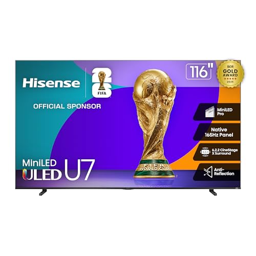 Image of Hisense 116 inch U7 Mini-LED ULED 4K UHD Best Premium Gaming Google Smart TV (116U75QG, 2025 Model) - QLED, Native 165Hz, VRR 288, Up to 4000 Nits, HDR10+, Dolby Vision IQ . Atmos, IMAX Enhanced, 6.2.2 Ch