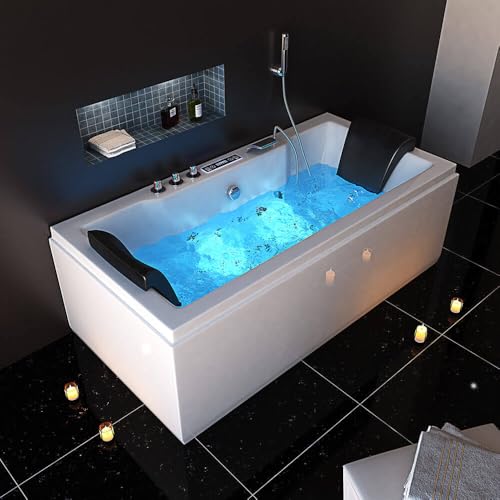 Home Deluxe - Whirlpool - LAGUNA M PURE - Blanc, dimensions : 180 x 90 x 55 cm - avec radio, chauffage et luminothérapie I Baignoire balnéo pour 2 personnes, baignoire...