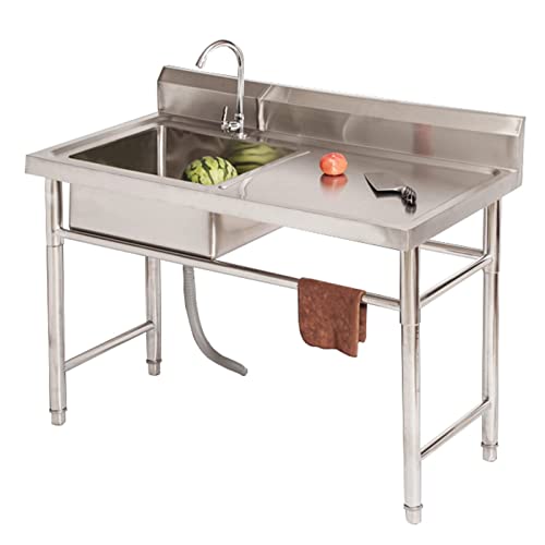 LLQQ Fregadero Acero Inoxidable1Seno Independiente Comercial De Cocina con Grifo Y Protector Contra...
