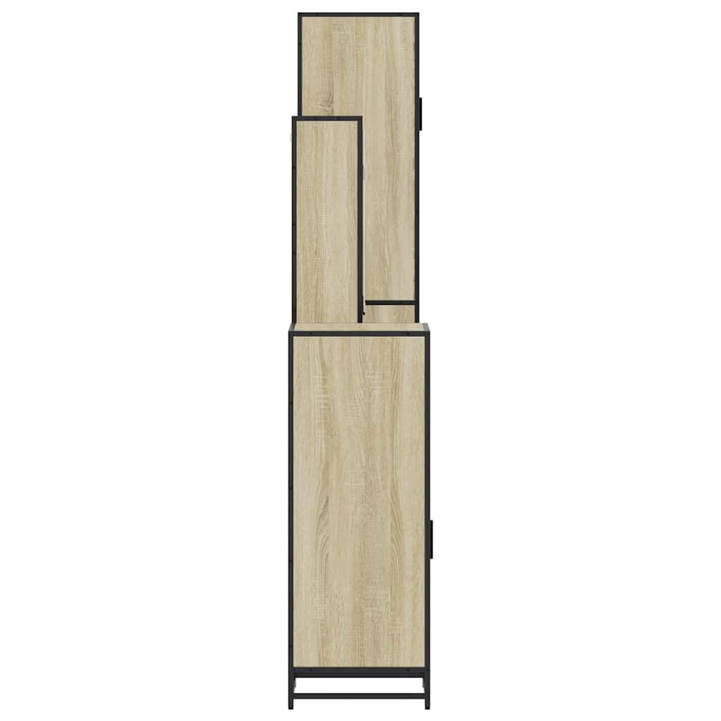 Set Mobili da Bagno 4 Pezzi Rovere Sonoma e Metallo | Arredo per il bagno con mobile specchio, sottolavabo e due colonne salvaspazio in stile industriale.