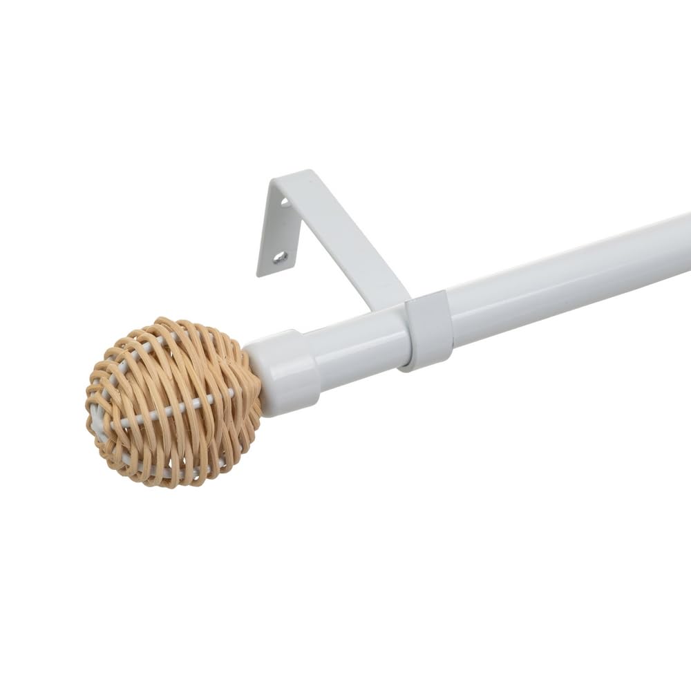 LOLAhome Pack de Barra de Cortina Extensible con escuadras y terminales Blanco de Metal de 122 a 211 cm