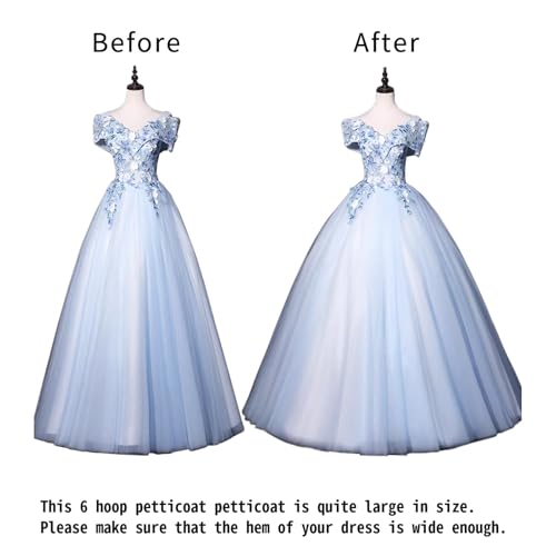 Image of Women Crinoline Petticoat 6 Hoop Skirt Full A-Line Slips Long Underskirt for Wedding Bridal Dress Ball Gown