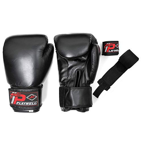 Gants de boxe cuir noir 14 oz de qualité supérieure et ses bandes de boxe incluses