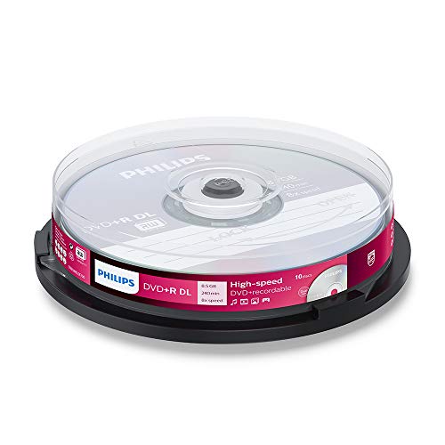 Philips DVD+R - DVD+R (8,5 GB de datos/240 minutos de vídeo, 8 x alta velocidad, husillo de 10 unidades, doble capa DL)