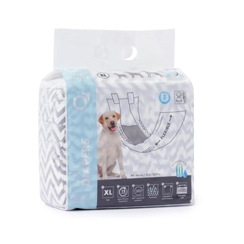 Petifam 犬用マナーパンツ 男の子用 オス オムツ 犬用紙おむつ 北欧風シェブロン柄 おしっこお知らせライン付き 12時間超吸収 (XL)