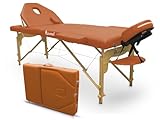 QUIRUMED Elite Klappmassageliege aus Holz, Farbe Orange, 194 x 70 cm, Kunstleder, tragbar, klappbare Rückenlehne, Abnehmbarer Kopf, Gesichtsloch, höhenverstellbar, bis zu 150 kg